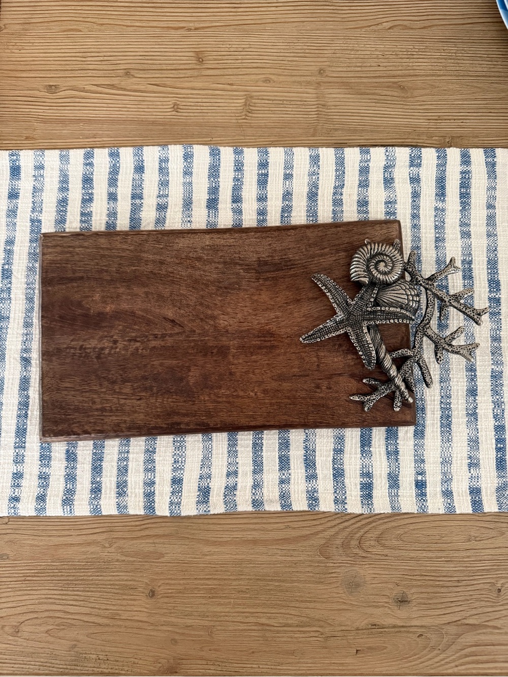 Mud Pie Starfish Wood Board Coastal Serving Tray